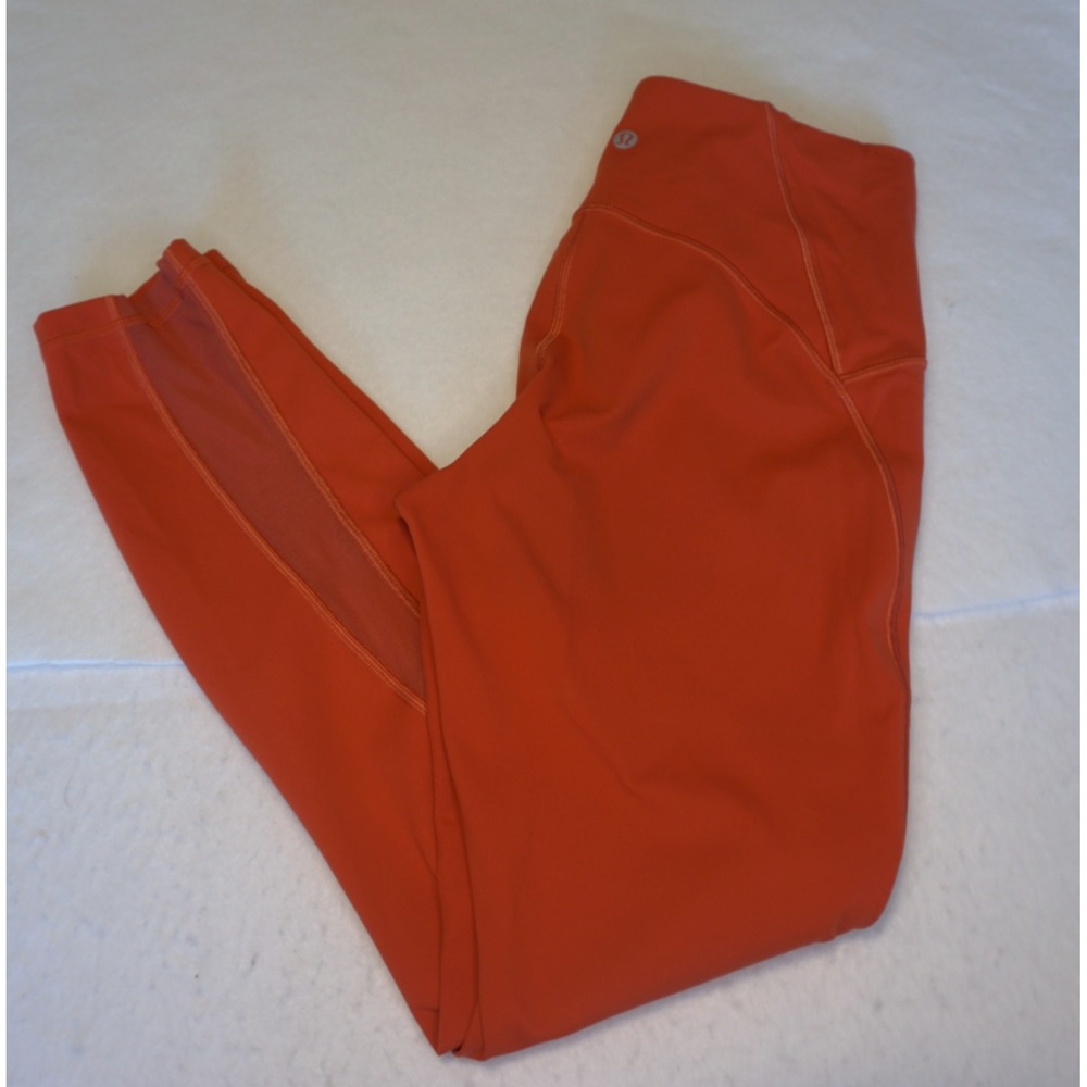 Lululemon High Rise Mesh Panel Leggings Burnt Orange Yoga Workout Tights 24 Inch